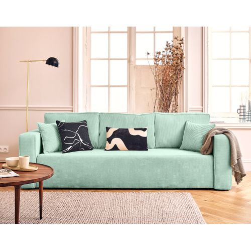 Canapé Droit Convertible 3 Places Topaze En Velours Texturé Bleu