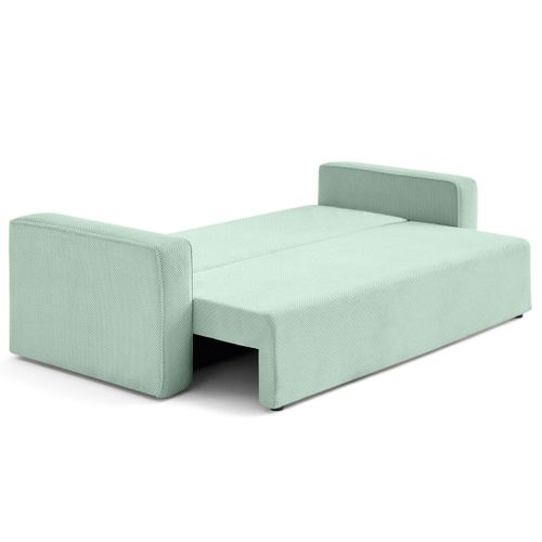 Canapé Droit Convertible 3 Places Topaze En Velours Texturé Bleu