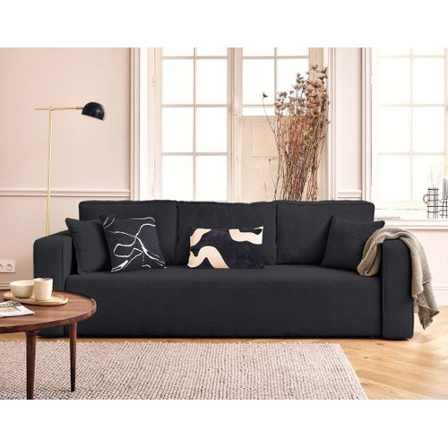 Canapé Droit Convertible 3 Places Topaze En Velours Texturé Noir