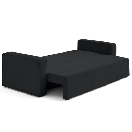 Canapé Droit Convertible 3 Places Topaze En Velours Texturé Noir