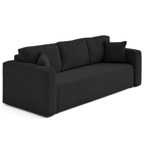 Canapé Droit Convertible 3 Places Topaze En Velours Texturé Noir