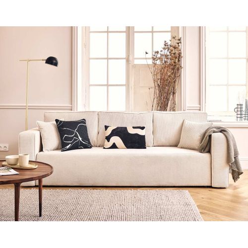 Canapé Droit Convertible 3 Places Topaze En Velours Texturé Beige