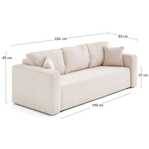 Canapé Droit Convertible 3 Places Topaze En Velours Texturé Beige