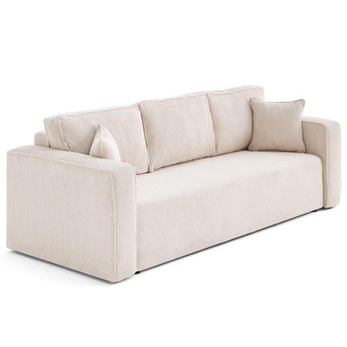 Canapé Droit Convertible 3 Places Topaze En Velours Texturé Beige