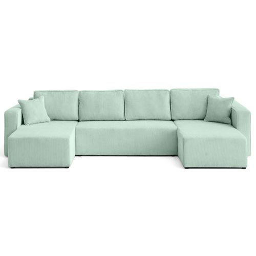 Canapé Panoramique Convertible 7 Places Topaze En Velours Texturé Bleu