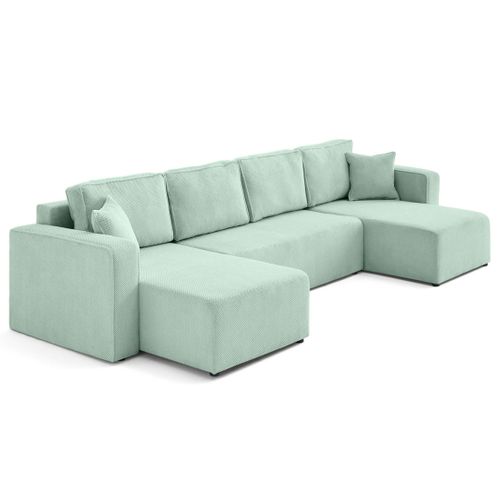 Canapé Panoramique Convertible 7 Places Topaze En Velours Texturé Bleu