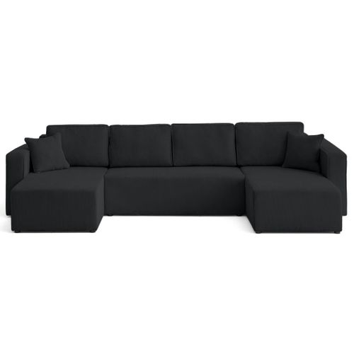 Canapé Panoramique Convertible 7 Places Topaze En Velours Texturé Noir
