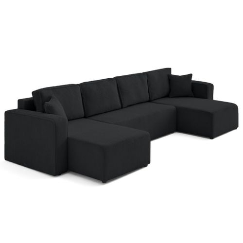 Canapé Panoramique Convertible 7 Places Topaze En Velours Texturé Noir