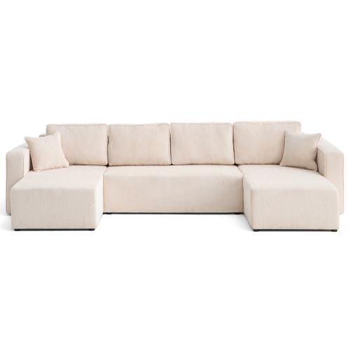 Canapé Panoramique Convertible 7 Places Topaze En Velours Texturé Beige