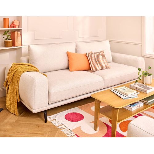 Canapé Droit Convertible 3 Places Vicence En Tissu Beige