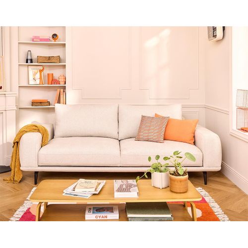 Canapé Droit Convertible 3 Places Vicence En Tissu Beige