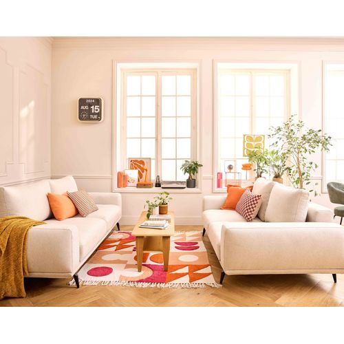 Canapé Droit Convertible 3 Places Vicence En Tissu Beige