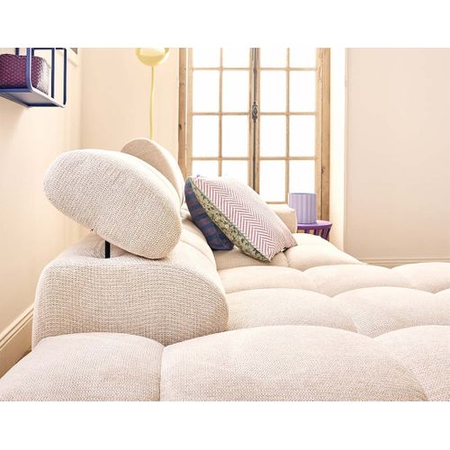 Matera - Canapé D'angle Gauche 3 Places Avec Têtières Réglables En Tissu Texturé Beige