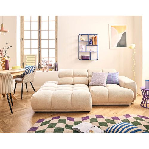 Matera - Canapé D'angle Gauche 3 Places Avec Têtières Réglables En Tissu Texturé Beige