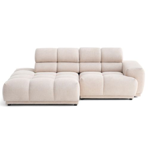 Matera - Canapé D'angle Gauche 3 Places Avec Têtières Réglables En Tissu Texturé Beige
