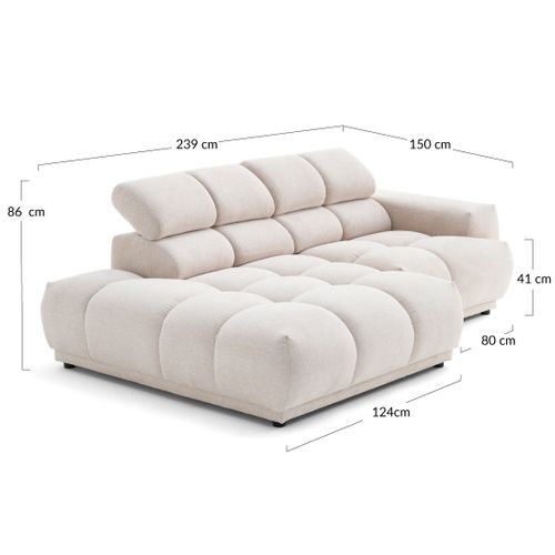 Matera - Canapé D'angle Gauche 3 Places Avec Têtières Réglables En Tissu Texturé Beige