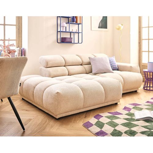 Matera - Canapé D'angle Gauche 3 Places Avec Têtières Réglables En Tissu Texturé Beige