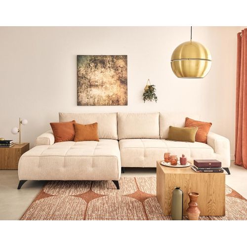 Canapé Angle Gauche Convertible 4 Places Rimini En Tissu Texturé Beige