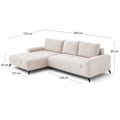 Canapé Angle Gauche Convertible 4 Places Rimini En Tissu Texturé Beige