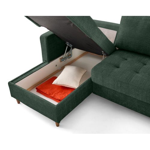 Canapé Angle Gauche Convertible 4 Places Anna En Velours Texturé Vert