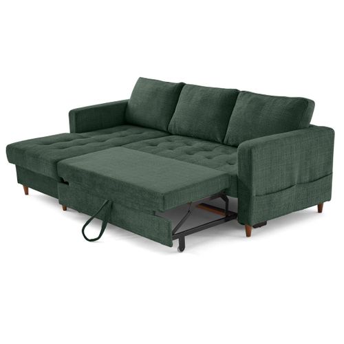 Canapé Angle Gauche Convertible 4 Places Anna En Velours Texturé Vert