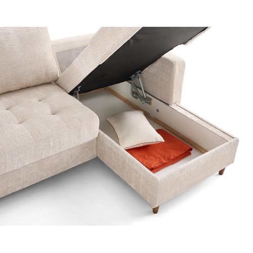 Canapé Angle Droit Convertible 4 Places Anna En Velours Texturé Beige
