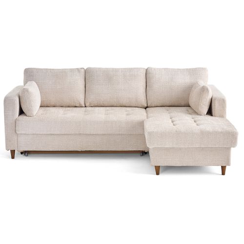 Canapé Angle Droit Convertible 4 Places Anna En Velours Texturé Beige