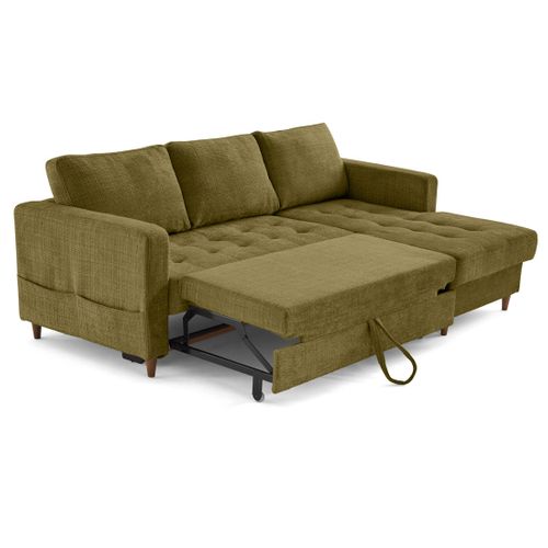 Canapé Angle Droit Convertible 4 Places Anna En Velours Texturé Vert Olive