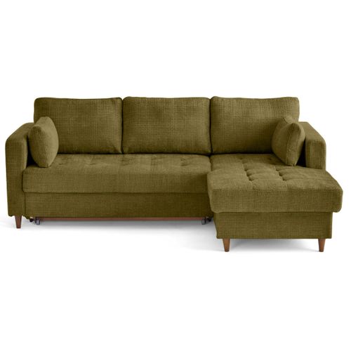 Canapé Angle Droit Convertible 4 Places Anna En Velours Texturé Vert Olive