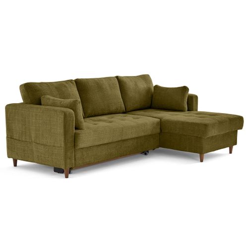 Canapé Angle Droit Convertible 4 Places Anna En Velours Texturé Vert Olive