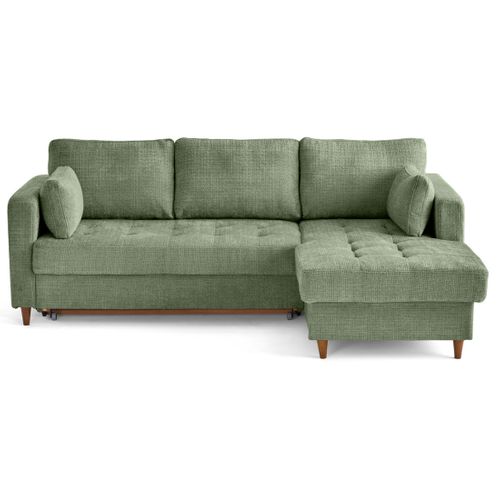 Canapé Angle Droit Convertible 4 Places Anna En Velours Texturé Vert Sauge