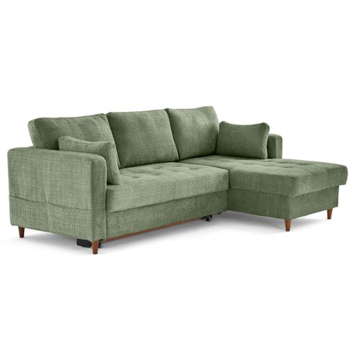 Canapé Angle Droit Convertible 4 Places Anna En Velours Texturé Vert Sauge