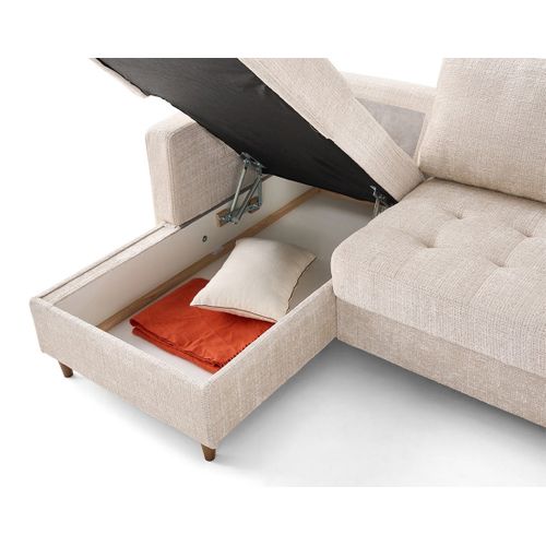 Canapé Angle Gauche Convertible 4 Places Anna En Velours Texturé Beige