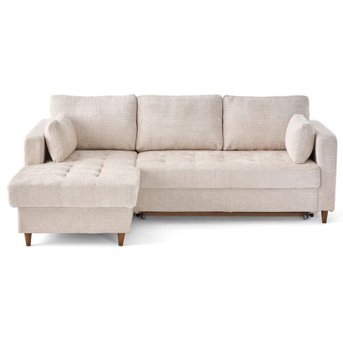 Canapé Angle Gauche Convertible 4 Places Anna En Velours Texturé Beige