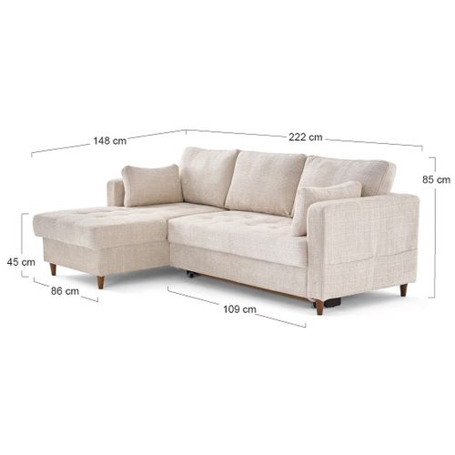 Canapé Angle Gauche Convertible 4 Places Anna En Velours Texturé Beige