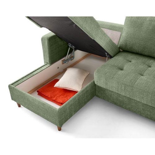 Canapé Angle Gauche Convertible 4 Places Anna En Velours Texturé Vert Sauge