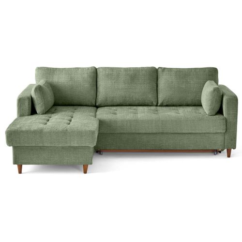 Canapé Angle Gauche Convertible 4 Places Anna En Velours Texturé Vert Sauge