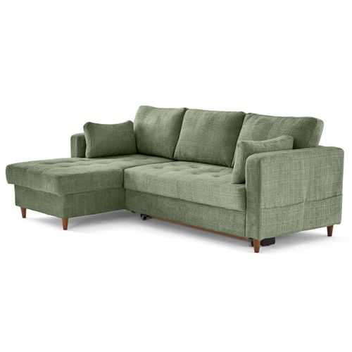 Canapé Angle Gauche Convertible 4 Places Anna En Velours Texturé Vert Sauge