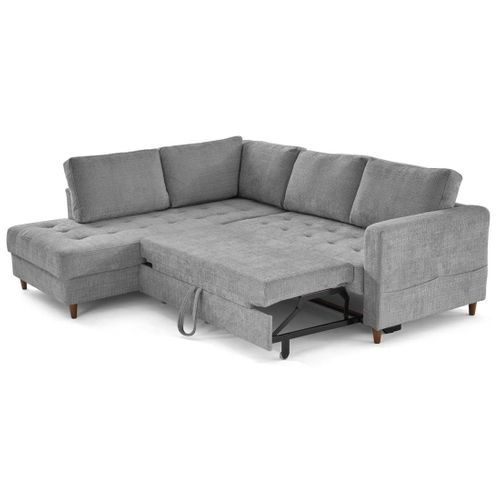 Canapé Angle Gauche Convertible 5 Places Anna En Velours Texturé Gris