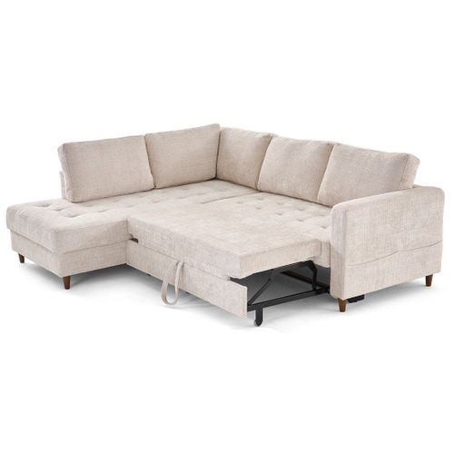 Canapé Angle Gauche Convertible 5 Places Anna En Velours Texturé Beige