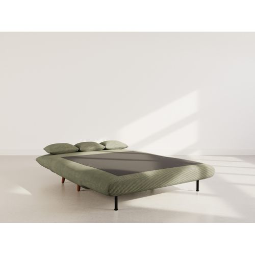 Canapé Droit Convertible 2 Places Lumi En Velours Côtelé Vert