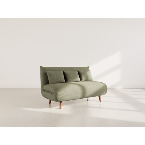 Canapé Droit Convertible 2 Places Lumi En Velours Côtelé Vert