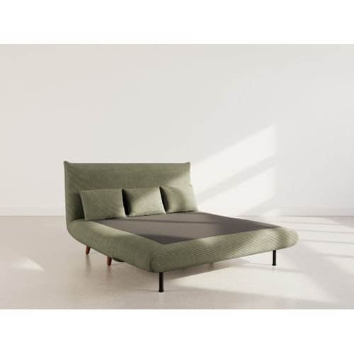 Canapé Droit Convertible 2 Places Lumi En Velours Côtelé Vert