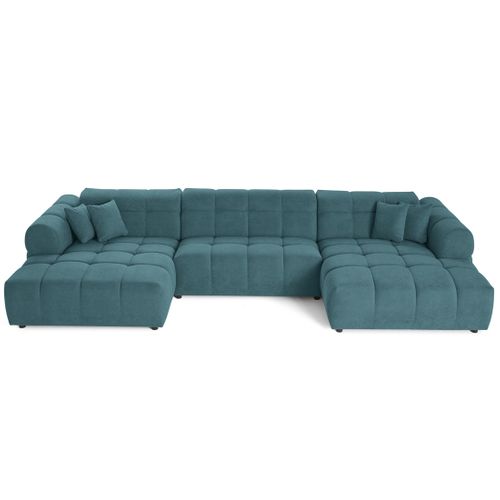 Canapé Panoramique 7 Places Ray En Tissu Texturé Bleu Grisé