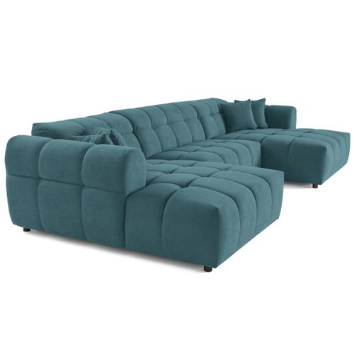 Canapé Panoramique 7 Places Ray En Tissu Texturé Bleu Grisé