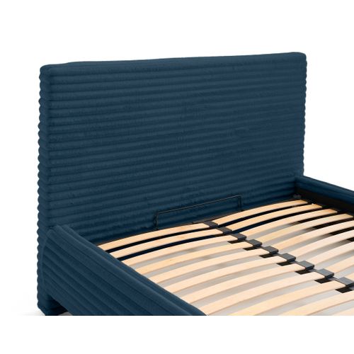 Cristal - Lit Coffre - 140x200 - Sommier Inclus - Fausse Fourrure Côtelée Bleu