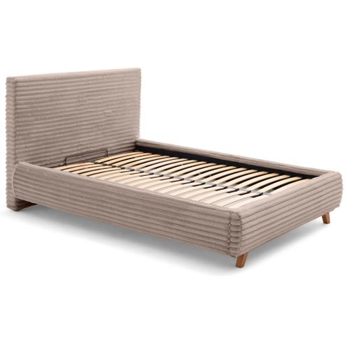 Cristal - Lit Coffre - 140x200 - Sommier Inclus - Fausse Fourrure Côtelée Taupe