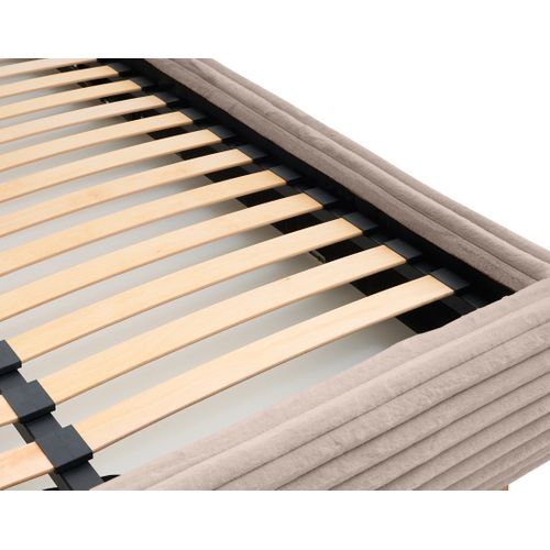 Cristal - Lit Coffre - 140x200 - Sommier Inclus - Fausse Fourrure Côtelée Taupe