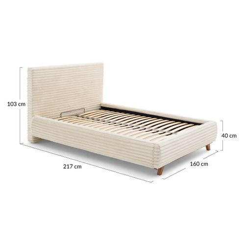 Cristal - Lit Coffre - 140x200 - Sommier Inclus - Fausse Fourrure Côtelée Beige