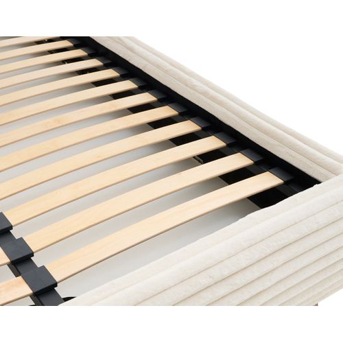 Cristal - Lit Coffre - 140x200 - Sommier Inclus - Fausse Fourrure Côtelée Beige